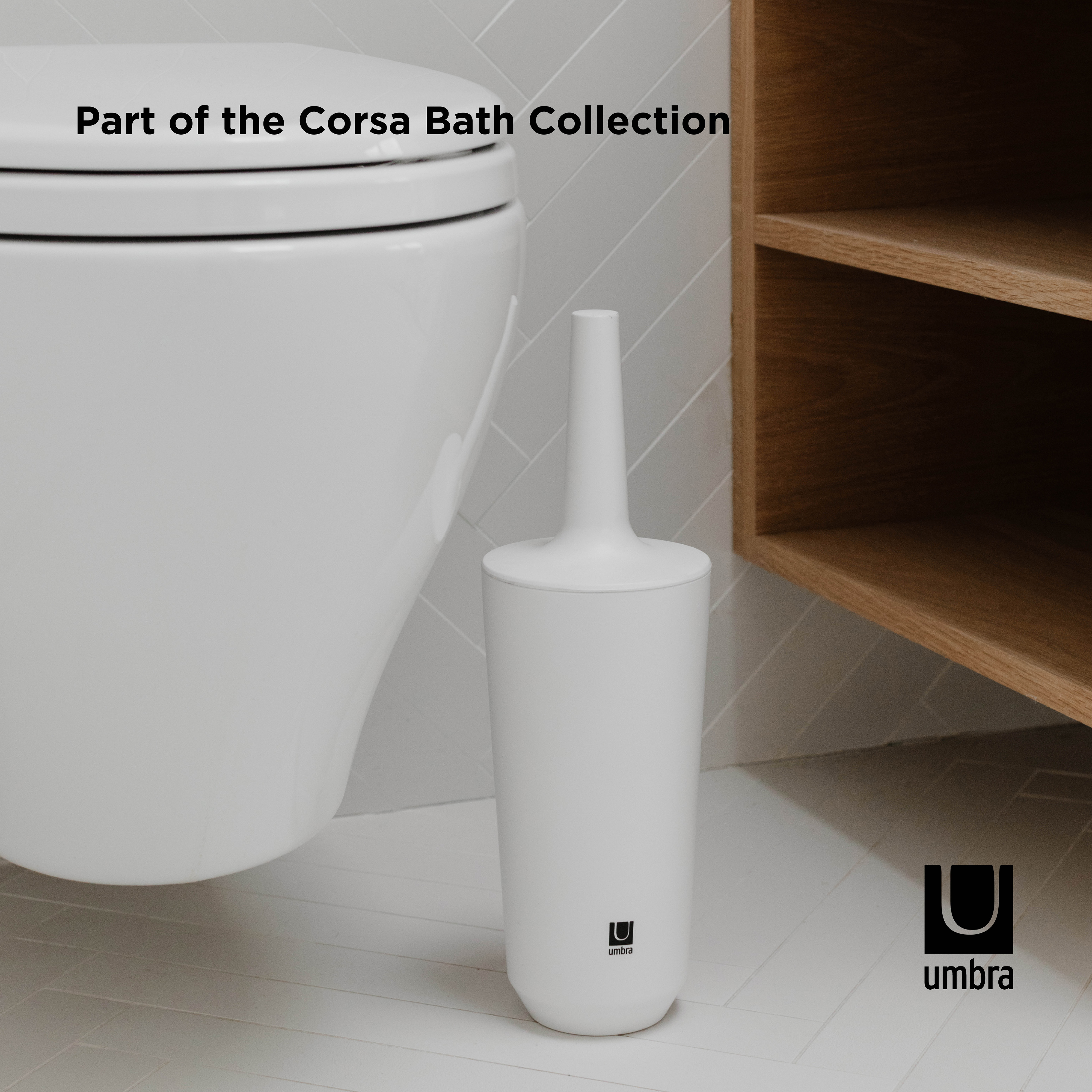 Umbra Corsa Toilet Brush and Holder Set Bathroom Soft Bristle Cleaning Brush Set - Picture 9 of 12