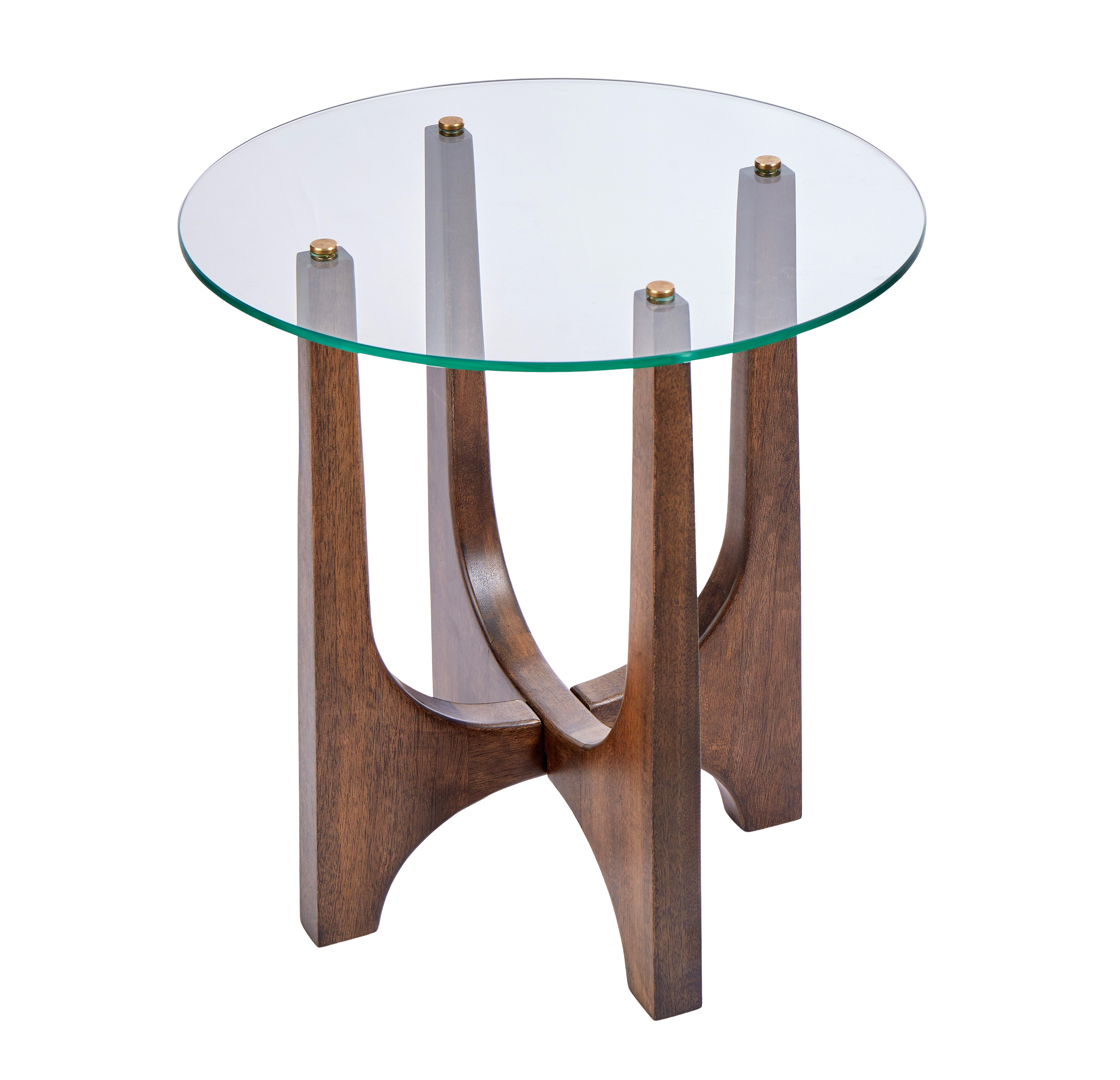 Academy Mid Century Wood & Glass Side Table Walnut/Clear 50x50x56cm