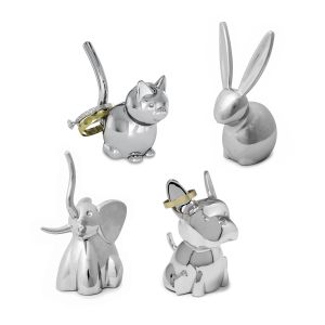 Umbra Zoola Ring Holder (4Asst/12Disp) Chrome Bunny 4.4x4x7.6cm/ Cat 7.6x6.3x3.1cm/ Elephant 3.8x3.8x7.1cm/ Frenchie 5x3.8x6.35cm