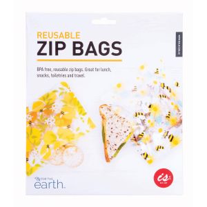 For The Earth Reuseable Zip Bag - Bees (Set of 8) Multi-Coloured L:20.3x17.8x0.2cm M:20.3x14.5x0.2cm