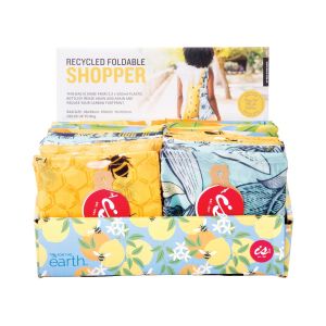 Is Gift Recycled Foldable Shopper - Bees (3Asst/24Disp) Assorted Pouch:11x11x0.5cm Bag:39x38x0.2cm
