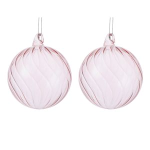 Rogue Glass Spiral Ball Ornament 2pk Pink 10x10x11cm