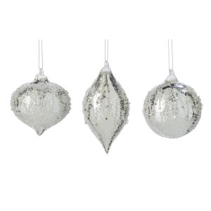 Rogue Sugared Finial Ornaments Assorted S3 Silver 8x10x16cm