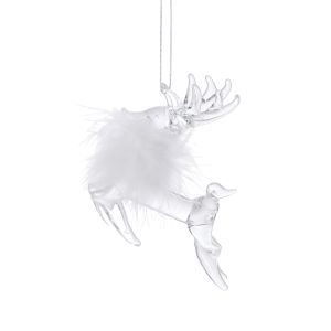 Rogue Glass Feathered Reindeer Ornament White 8x3x9cm
