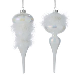 Rogue Glass Finial with Feather Ornament. Asst. S2 White 7x7x21cm