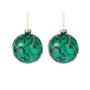 Rogue Glass Mistletoe Ornament 2pk Green 8x8x9cm