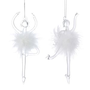 Rogue Glass Ballerina with Feather S2 White 6x6x16cm
