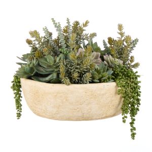 Rogue Succulent Garden-Textured Cement Pot Green/Cream 41x41x37cm