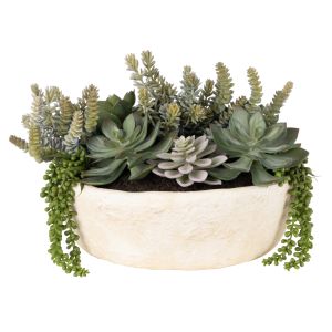 Rogue Succulent Garden-Textured Cement Pot Green/Cream 40x48x30cm