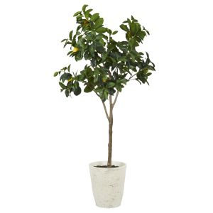 Rogue Lemon Tree-Rustic Stone Look Planter Pot Green & Cream 102x83x179cm