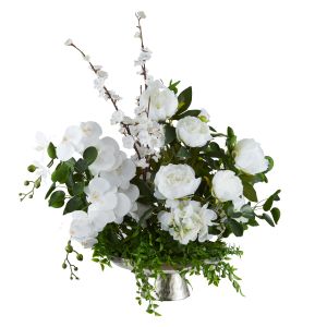 Rogue & Society Home Phalaenopsis Peony Mix-Antique Silver Platter White & Silver 92x66x79cm