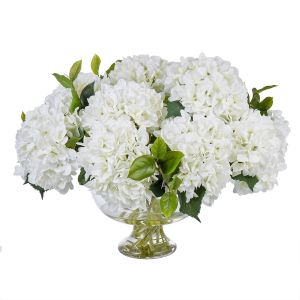 Rogue Garden Hydrangea Mix-Dahlia Bowl White & Glass 70x69x62cm