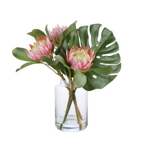 Rogue Tropical Protea Mix-Pauline Vase Pink/Glass 48x42x45cm