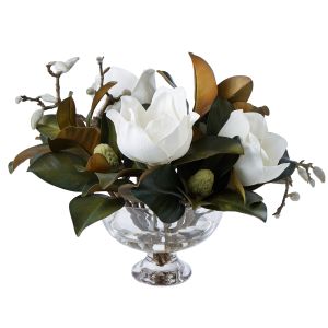 Rogue Magnolia Grandiflora-Dahlia Bowl White/Glass 59x54x39cm