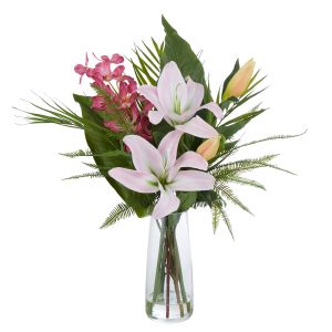 Rogue Lily Oncidium Mix-Alana Vase Pink/Glass 69x49x73cm