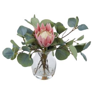 Rogue Protea Eucalyptus Mix-Adina Vase Pink/Glass 35x26x32cm