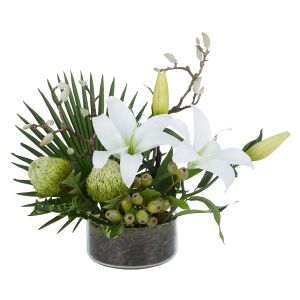 Rogue Casablanca Lily Banksia Mix-Madelyn Vase White/Glass 67x29x54cm