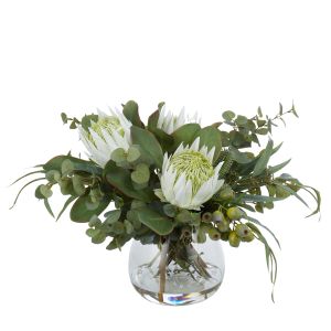 Rogue Protea Native Mix-Garden Vase Cream/Glass 70x52x44cm
