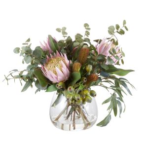 Rogue Protea Native Mix-Garden Vase Pink/Glass 70x52x44cm