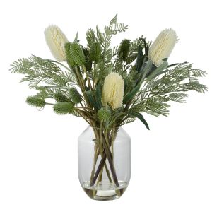 Rogue Banksia Wattle Leaf Spray Mix-Keyla Vase Cream 70x49x65cm