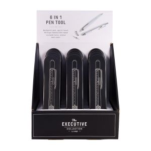 Is Gift 6 in 1 Pen Tool in a Tin (12Disp) Silver 17.8x3.8x1.9cm