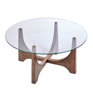 Academy Mid Century Wood & Glass Coffee Table Walnut/Clear 80x80x40cm