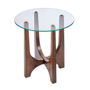 Academy Mid Century Wood & Glass Side Table Walnut/Clear 50x50x56cm