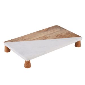 Academy Eliot Marble & Wood Platter Rectangle Natural & White 35.5x20x6cm