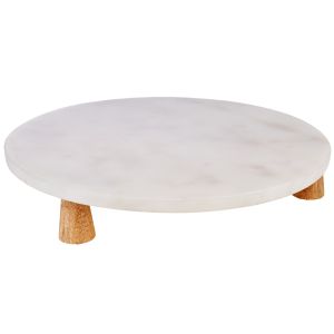 Academy Eliot Marble & Wood Platter Round Natural & White 28x28x6cm