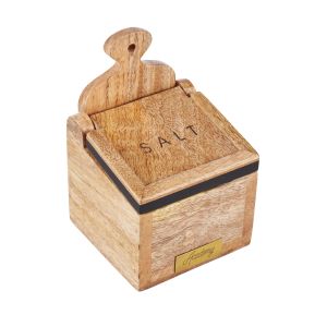 Academy James Salt Box With Spoon Natural & Black 15x10x10cm