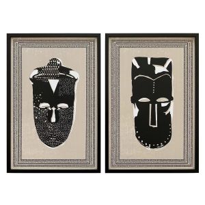 Amalfi Mask Wall Décor Set/2 Black/White/Mustard 40x3x60cm