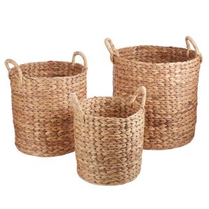Amalfi Arrow Weave Water Hyacinth Tall Baskets 3pcs Set Natural 38x38x44cm/31x31x40cm/25x25x33cm