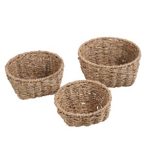Amalfi Woven Seagrass Baskets 3pcs Set Natural 25x25x12cm/22x22x10cm/19x19x8cm