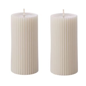 Amalfi Scented Ribbed Pillar Candle Set of 2 Amber Resin Antique White 5x5x15cm