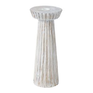 Amalfi Ribbed Wood Candleholder White Wash 12x12x28cm