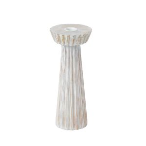 Amalfi Ribbed Wood Candleholder White Wash 10x10x23cm
