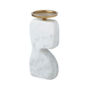 Amalfi Sculptural Marble Candle Holder White/Brass 10x10x23cm