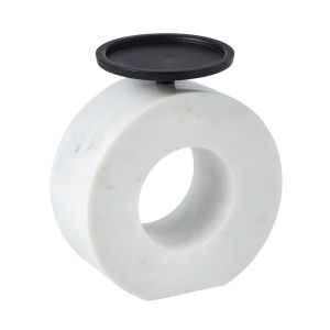 Amalfi Sculptural Round Marble Candle Holder White/Black 15x6x17cm