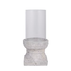 Amalfi Cara Cement With Glass Candleholder Small White & Grey 12x12x24.5cm