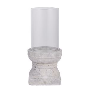 Amalfi Cara Cement With Glass Candleholder Large White & Grey 14.5x14.5x31.5cm