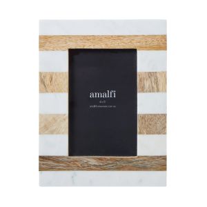 Amalfi Marble and Wood Photo Frame 6x4" White & Natural 22x17x3cm