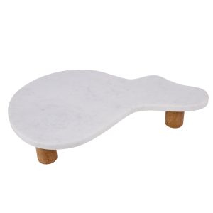 Amalfi Puddle Marble & Wood Serving Board White/Natural 45x25x8cm
