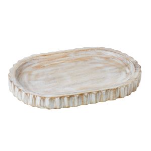 Amalfi Ribbed Wood Decorative Tray White Wash 30x20x3cm