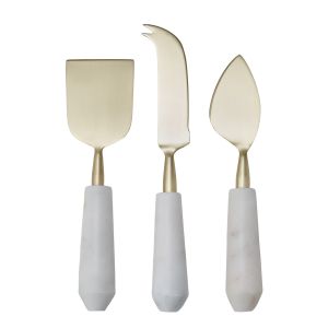 Amalfi Marble and Stainless Steel Cheese Knife Set/3 Gold/White 15x6x2cm