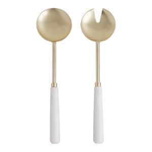 Amalfi Marble and Stainless Steel Salad Servers Set/2 Gold/White 29x8x3cm