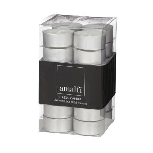 Amalfi Classic Unscented Tealights 28pcs Set White 4x4x1.5cm