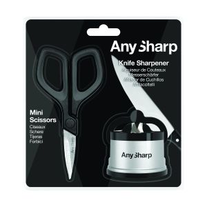 AnySharp Combo Pack - Silver Sharpener & Mini Scissors Silver/Black Sharpener 6x6x7cm/Mini Scissors 6x2x7cm