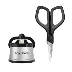 AnySharp Combo Pack Silver Sharpener & Mini Scissors 2pcs Set Silver/Black