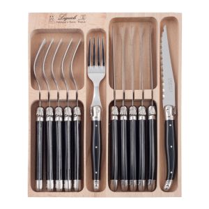 Andre Verdier Debutant Cutlery 12pcs Set Black 6 Forks 21.5cm/6 Serrated Knives 23.5cm