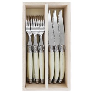 Andre Verdier Debutant Cutlery 12pcs Set Ivory 6 Forks 21.5cm/6 Serrated Knives 23.5cm